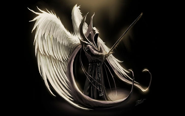 крылья, ангел, фэнтези арт, меч, HD обои