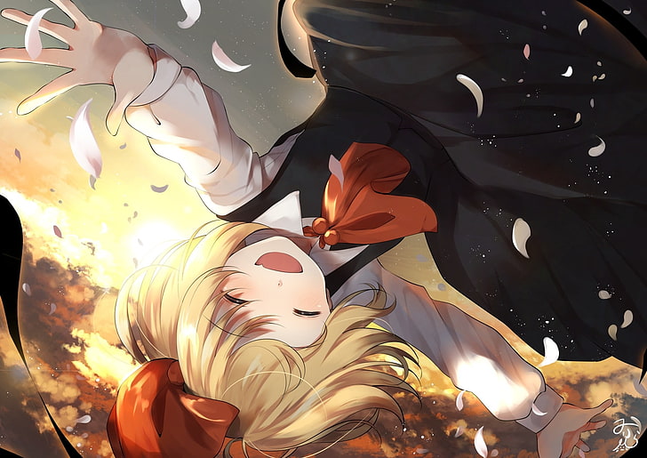 touhou, rumia, closed eyes, smiling, happy face, Anime, HD wallpaper