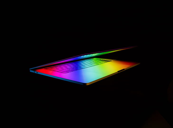 Apple MacBook Pro Laptop Fundo colorido, Computadores, Hardware, Escuro, Computador portátil, Colorido, Apple, Arco-íris, Luz, Tecnologia, Macbook, alto desempenho, HD papel de parede