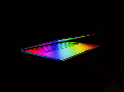 Apple MacBook Pro Laptop Kolorowe tło, komputery, sprzęt, ciemny, laptop, kolorowe, jabłko, tęcza, światło, technologia, Macbook, highperformance, Tapety HD HD wallpaper