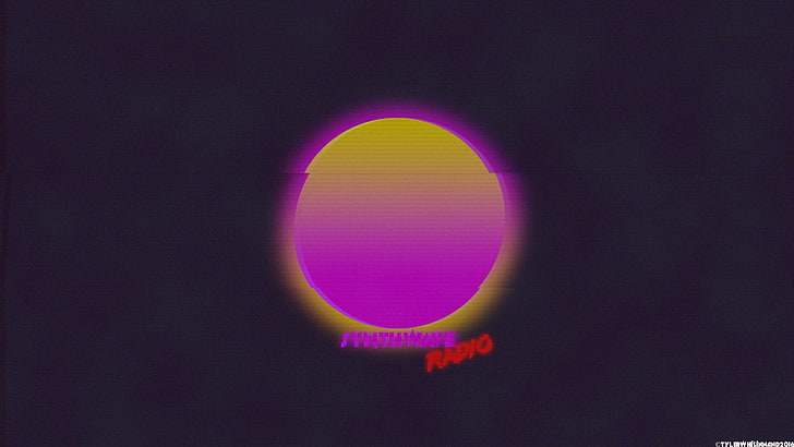 rundes gelbes und lila logo, synthwave, new retro wave, cyber doom, retro style, 1980er jahre, digitale kunst, HD-Hintergrundbild