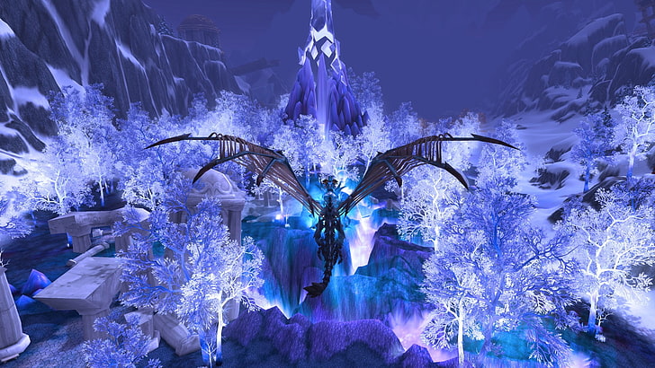 dragon graphic art, blue, World of Warcraft, Blizzard Entertainment, video games, Crystalsong Forest, dragon, HD wallpaper