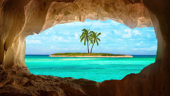 形成、中間カイコス諸島、カイコス諸島、巻き貝バー、タークスカイコス諸島、カリブ海、岩、海、熱帯地方、島、海の洞窟、海、空、自然、風景、洞窟、見事な、水、 HDデスクトップの壁紙 HD wallpaper