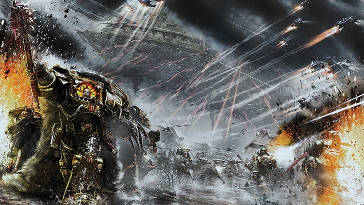 Krieg Tapete, Warhammer 40.000, Space Marines, Horus Heresy, Krieg, Kunstwerk, digitale Kunst, Science Fiction, futuristisch, HD-Hintergrundbild