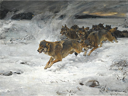 Альфред Ковальский-Веруш, классическое искусство, волк, произведение искусства, польский, HD обои HD wallpaper