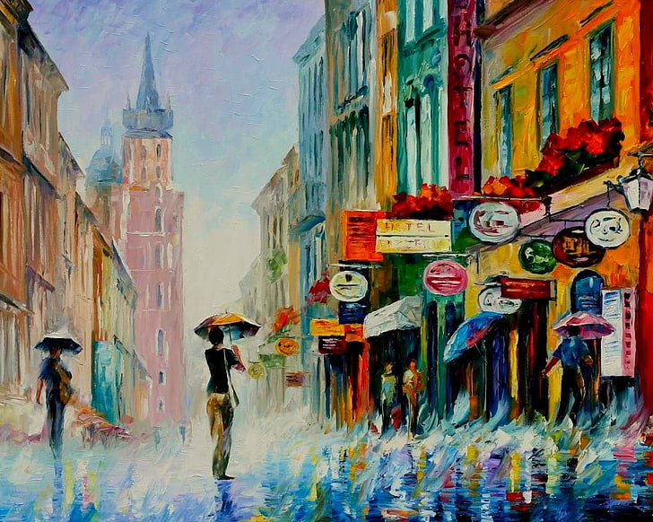 Pintura de personas caminando en la calle, lluvia, aceite, cuadros,  carteles, Fondo de pantalla HD | Wallpaperbetter