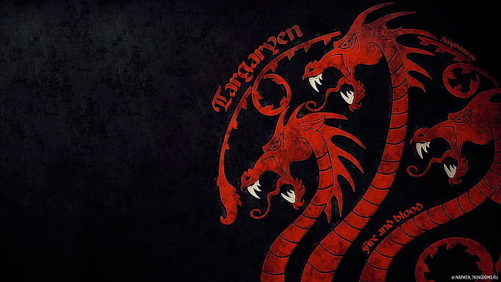 tiga ilustrasi naga merah, Game of Thrones, House Targaryen, api dan darah, naga, sigils, Wallpaper HD