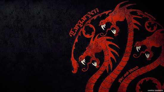 tre röda drakeillustrationer, Game of Thrones, House Targaryen, eld och blod, drake, sigils, HD tapet HD wallpaper