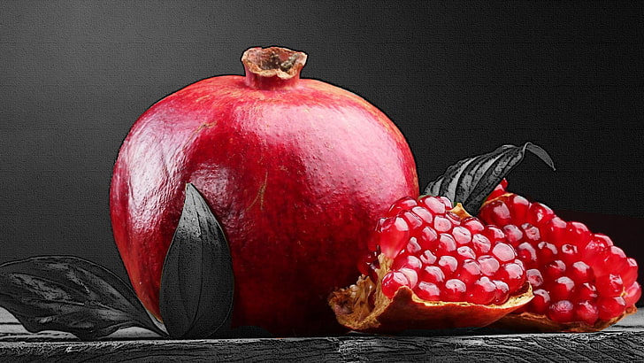 buah delima merah, merah, buah, hitam dan putih, delima, Wallpaper HD