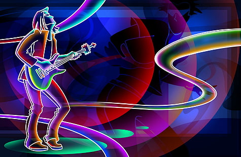 Guitarist, nice, neon, guitar, music, 3d and abstract, HD wallpaper HD wallpaper