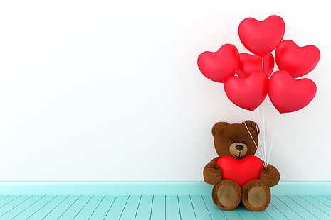 cinta, mainan, hati, beruang, hati, merah, kayu, romantis, teddy, hari valentine, hadiah, imut, Wallpaper HD HD wallpaper