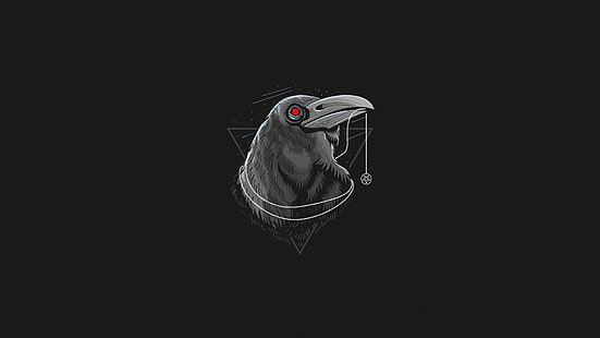 animales, cuervo, ojos rojos, fondo simple, ilustraciones, Fondo de pantalla HD HD wallpaper