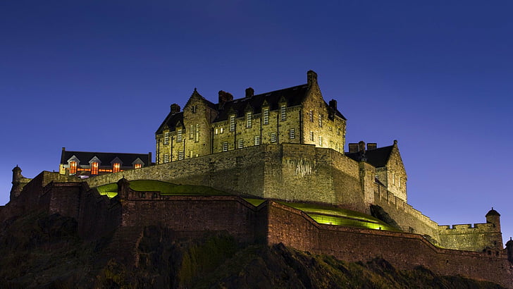 kastil, edinburgh, malam, skotlandia, Wallpaper HD