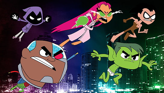 Teen Titans, Teen Titans Go !, Chico Bestia, Cyborg (DC Comics), Raven (DC Comics), Starfire (DC Comics), Fondo de pantalla HD HD wallpaper