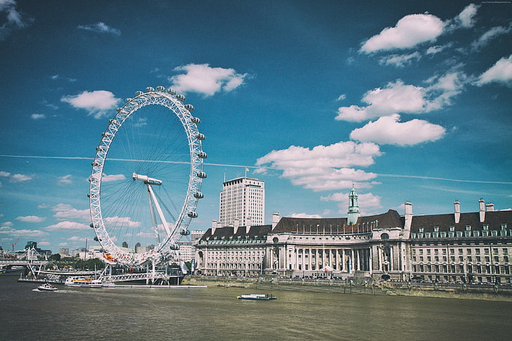 London Eye, London, Inggris, Thames, Wallpaper HD