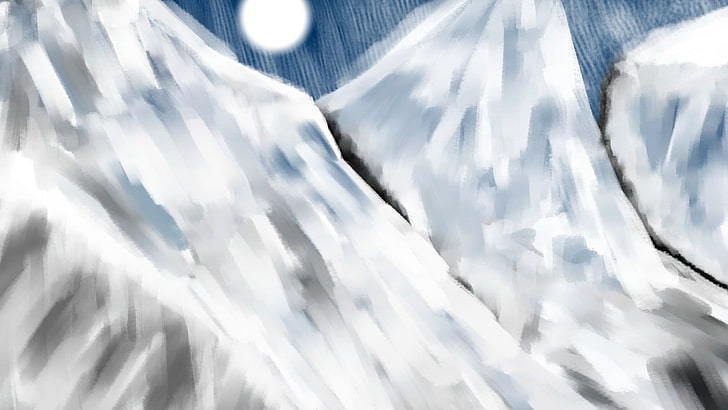 snow, snowy mountain, digital art, HD wallpaper