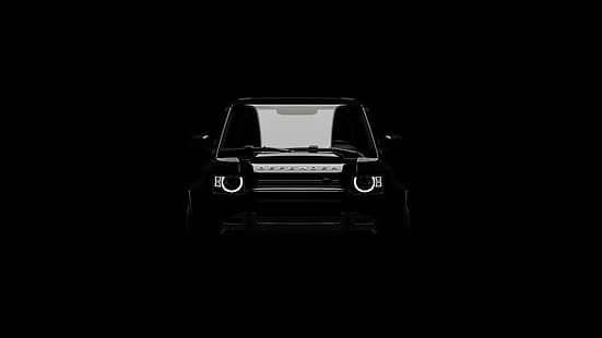 Land Rover, Land Rover Defender, automóvil, vehículo, campo a través, minimalismo, oscuro, Fondo de pantalla HD HD wallpaper