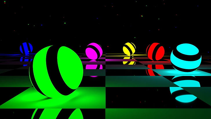 3d, шарики, огни, цифровые, цвета, HD обои