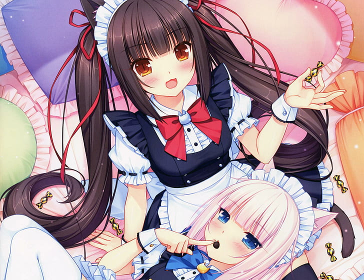 Anime Girls, Neko Para, шоколад, ваниль, костюм горничной, аниме Girls, Neko Para, шоколад, ваниль, костюм горничной, 2122x1632, HD обои