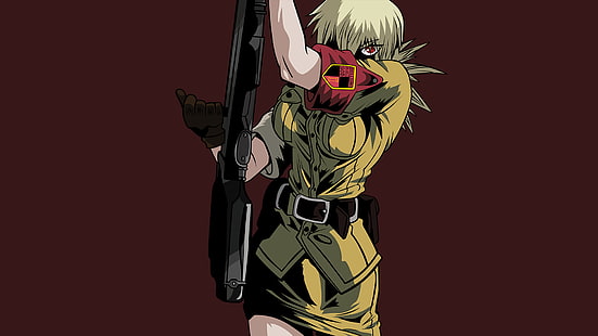 Женщина держит штурмовой винтовки картинки, аниме, Хеллсинг, Серас Виктория, HD обои HD wallpaper