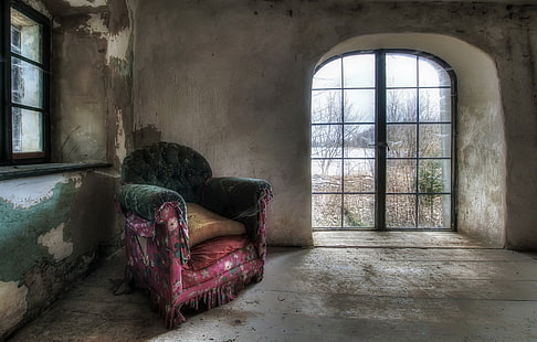 rum, stol, gammal, fönster, interiör, HD tapet HD wallpaper