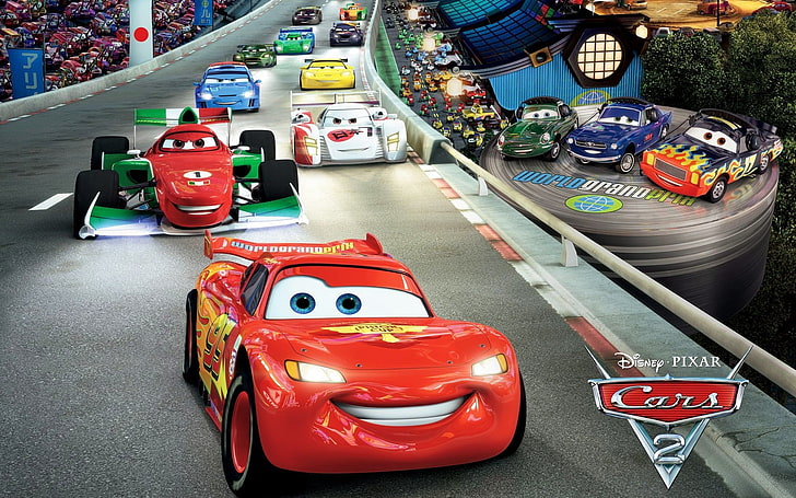 Disney Pixar Cars 2 movie, lightning, pixar, track, sports cars, Cars 2, HD wallpaper