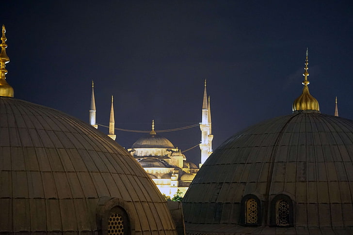Айя София, Собор Святой Софии, Стамбул, огни, мечеть, ночь, Султанахмет, HD обои