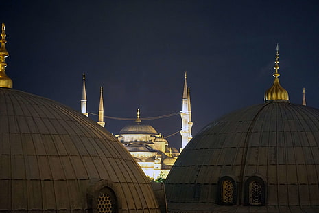 Айя София, Собор Святой Софии, Стамбул, огни, мечеть, ночь, Султанахмет, HD обои HD wallpaper