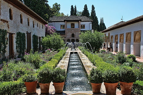 Castles, Alhambra, Garden, Granada, Spain, HD wallpaper HD wallpaper