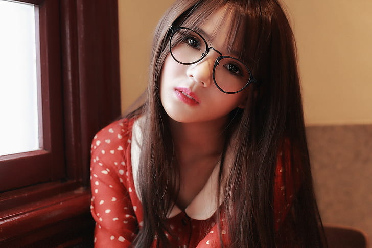 portrait, long hair, looking at viewer, Asian, women, women with glasses, face, glasses, HD wallpaper