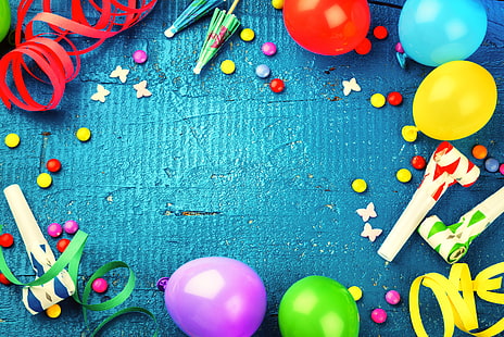 décoration, ballons, bonbons, bonbons, joyeux anniversaire, anniversaire, célébration de vacances, Fond d'écran HD HD wallpaper