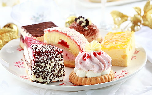 асорти нарязани сладкиши, торти, сладкиши, десерти, HD тапет HD wallpaper