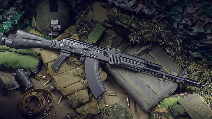 черная винтовка, оружие, автомат, оружие, автомат Калашникова, штурмовая винтовка, АКМ, АК-103, АК, HD обои