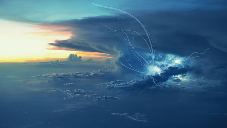 покадровая съемка грома, фотошоп, небо, облака, цифровое искусство, HD обои