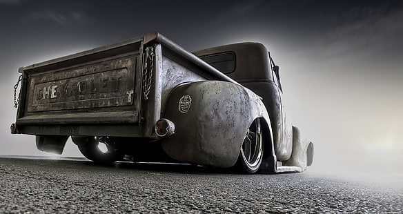 camionnette grise, route, retro, classique, chevrolet, camionnette, Fond d'écran HD HD wallpaper