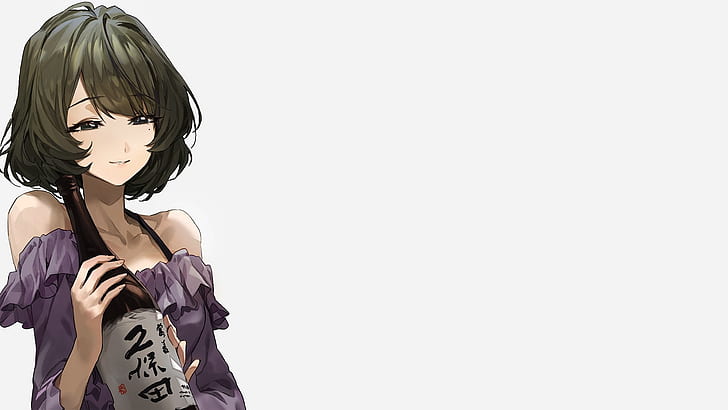 Anime, Manga, Anime Girls, einfacher Hintergrund, Minimalismus, kurze Haare, Sake, HD-Hintergrundbild