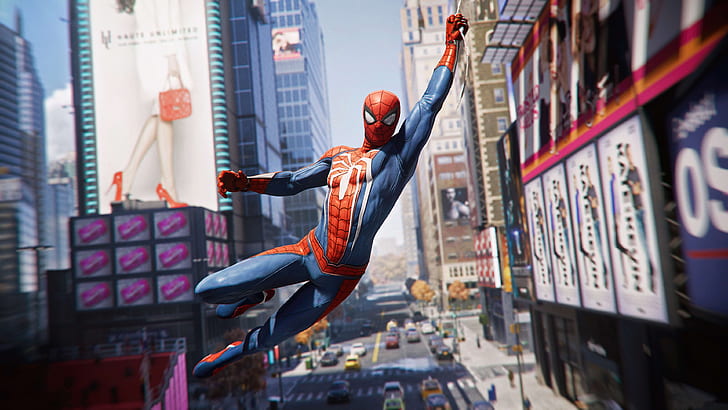 The city, The game, Web, Advertising, Costume, Building, City, Hero, Mask, Superhero, Marvel, Game, Comics, Spider-Man, Peter Parker, Flies, PlayStation 4, Buildings, PS4, Screenshot, Insomniac Games, Marvel’s Spider-Man, HD wallpaper