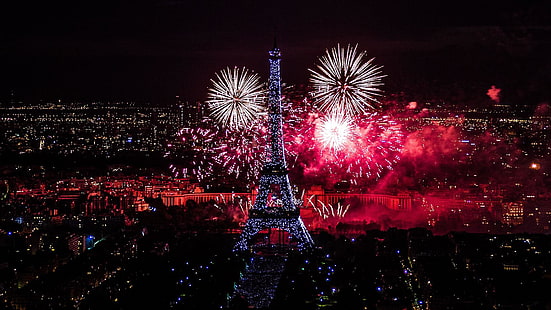 paris, eiffel tower, europe, fireworks, night lights, night, france, tower, new year, event, festival, light, cityscape, sky, city, HD wallpaper HD wallpaper