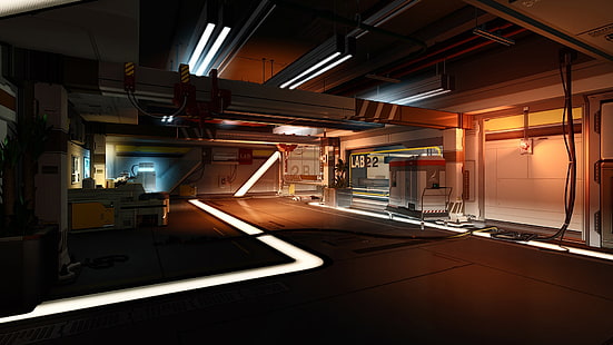 interno grigio, cyberpunk, futuristico, Deus Ex: Human Revolution, videogiochi, Sfondo HD HD wallpaper