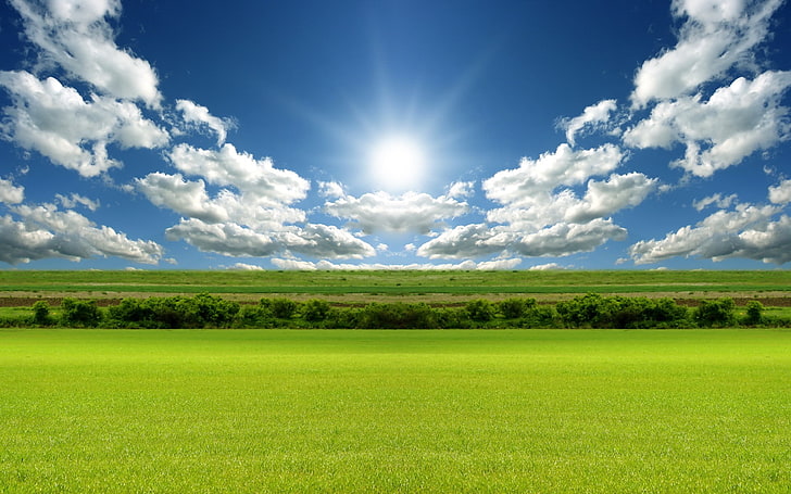 alam, lanskap, langit, lapangan, Matahari, awan, Wallpaper HD