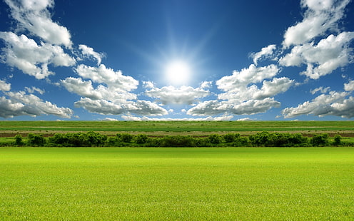 природа, пейзаж, небо, поле, солнце, облака, HD обои HD wallpaper