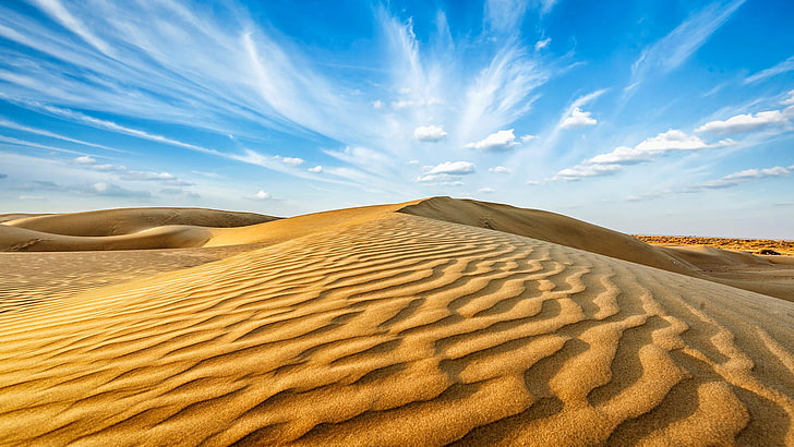 песок, облака, пустыня, Индия, Бархан, Тар, Раджастхан, HD обои