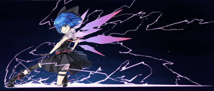 manga, Touhou, cheveux bleus, ailes, Cirno, Fond d'écran HD