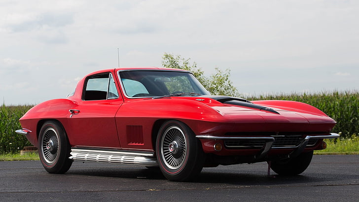 (c2), 1967, automobili, chevrolet, corvette, coupé, rosso, Sfondo HD
