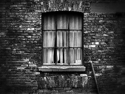 zdjęcie okien i zasłon w skali szarości, dawne czasy, eksplorowane, skala szarości, zdjęcie, okna, zasłony, Manchester, Salford, budynki, abstrakcja, kształty, ceglana ściana, NIkon, nikkor, opuszczony, przebudowa, CJS, pasmo, czarno-białe, mono monochromatyczny, okno, architektura, stary, cegła, ściana - cecha budynku, konstrukcja wbudowana, opuszczony, budynek zewnętrzny, brudny, czarno-biały, dom, brak ludzi, Tapety HD HD wallpaper