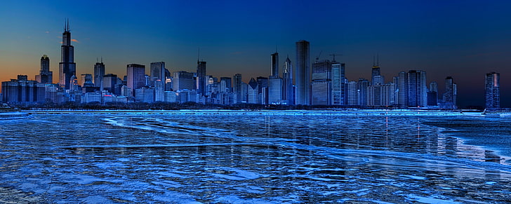 blu, paesaggio urbano, Chicago, Sfondo HD