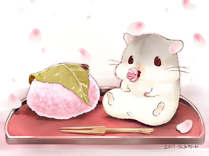 Anime, original, mignon, nourriture, hamster, Fond d'écran HD HD wallpaper