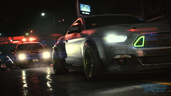 Ford Mustang coupé argent, Need for Speed, 2015, jeux vidéo, voiture, 2015 Ford Mustang RTR, Fond d'écran HD HD wallpaper