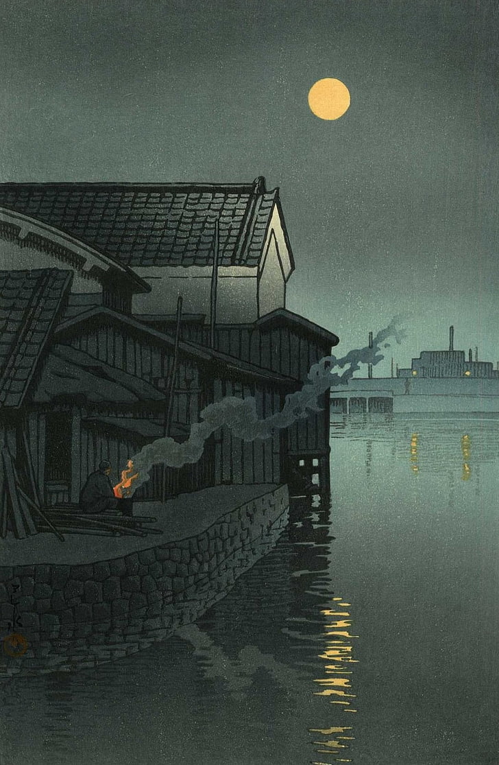 wooden house near body of water illustration, illustration, artwork, HD wallpaper
