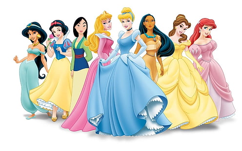 Disney, Ariel (The Little Mermaid), Aurora (Sleeping Beauty), Belle (Beauty and the Beast), Cinderella, Disney Princesses, Jasmine (Aladdin), Mulan, Pocahontas, Snow White, HD tapet HD wallpaper